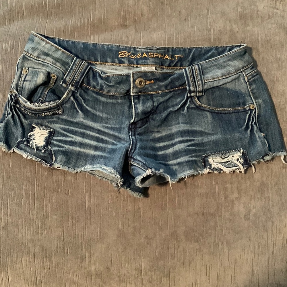 Low Rise Distressed Shorty Denim Shorts